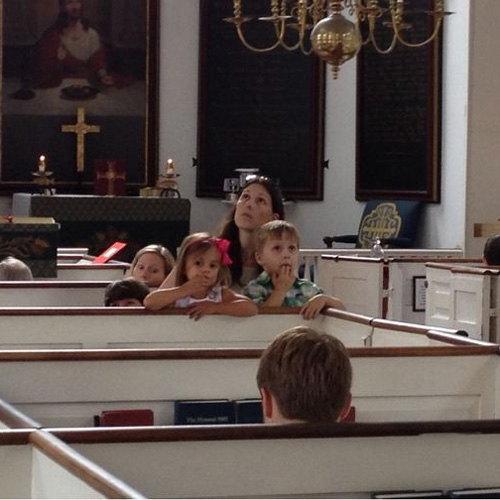 mom and children worshipping