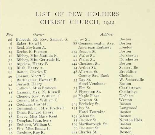 List of pew holder church