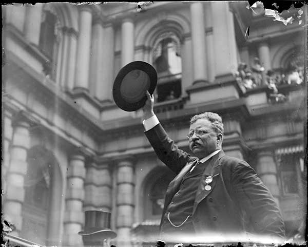 Teddy Roosevelt during his 1912 visit to Boston
