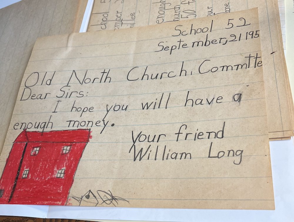 Letter to Old North Church from a child in the 1950s