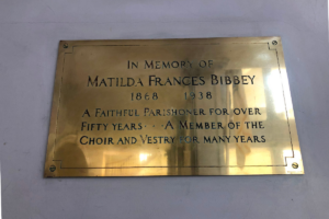 Plaque in memory of Matilda Frances Bibbey