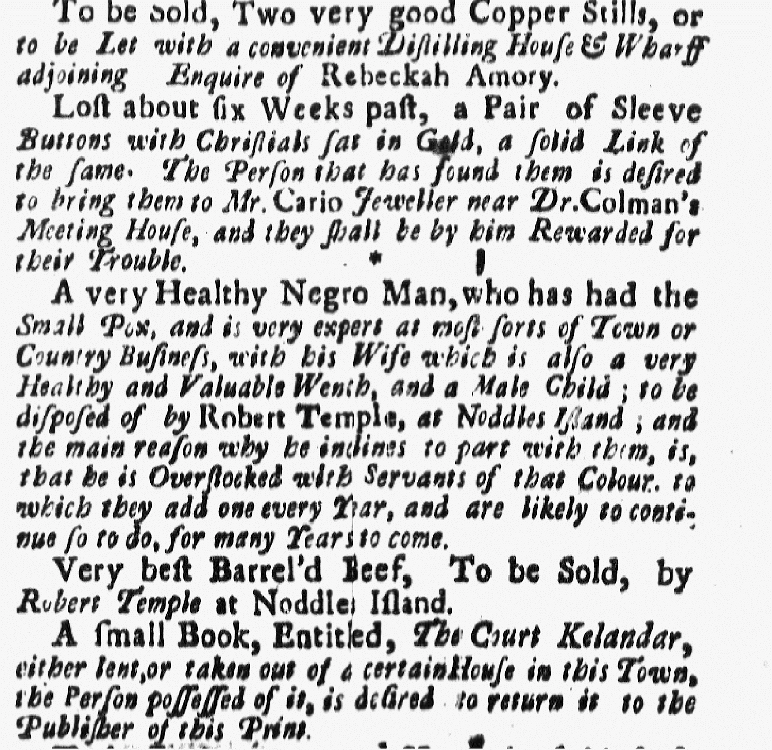  Newspaper Advertisement for Enslaved Family